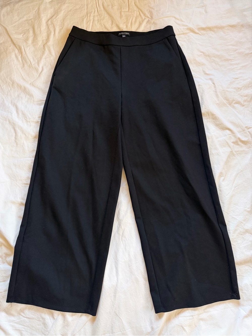 Eileen Fisher Black Wide-Leg Cropped Pants small ankle